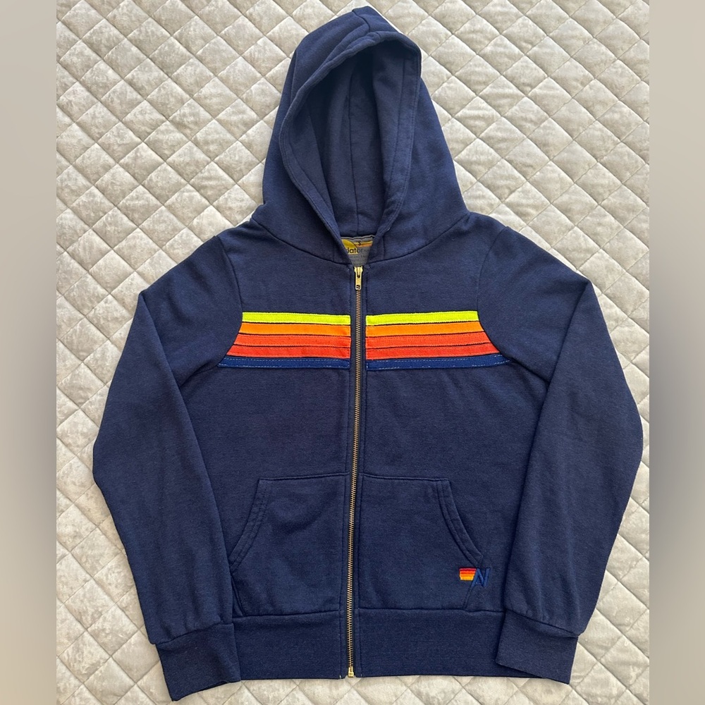 Aviator Nation 5 Stripe Zip Hoodie Sweatshirt - Picture 2 of 3